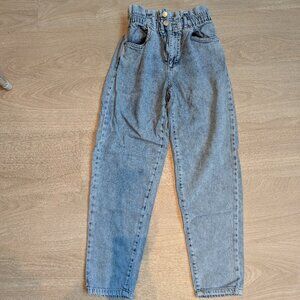 Garage Paper Bag Waist High Rise Mom Jeans Acid Wash Blue Denim Pants Size 23